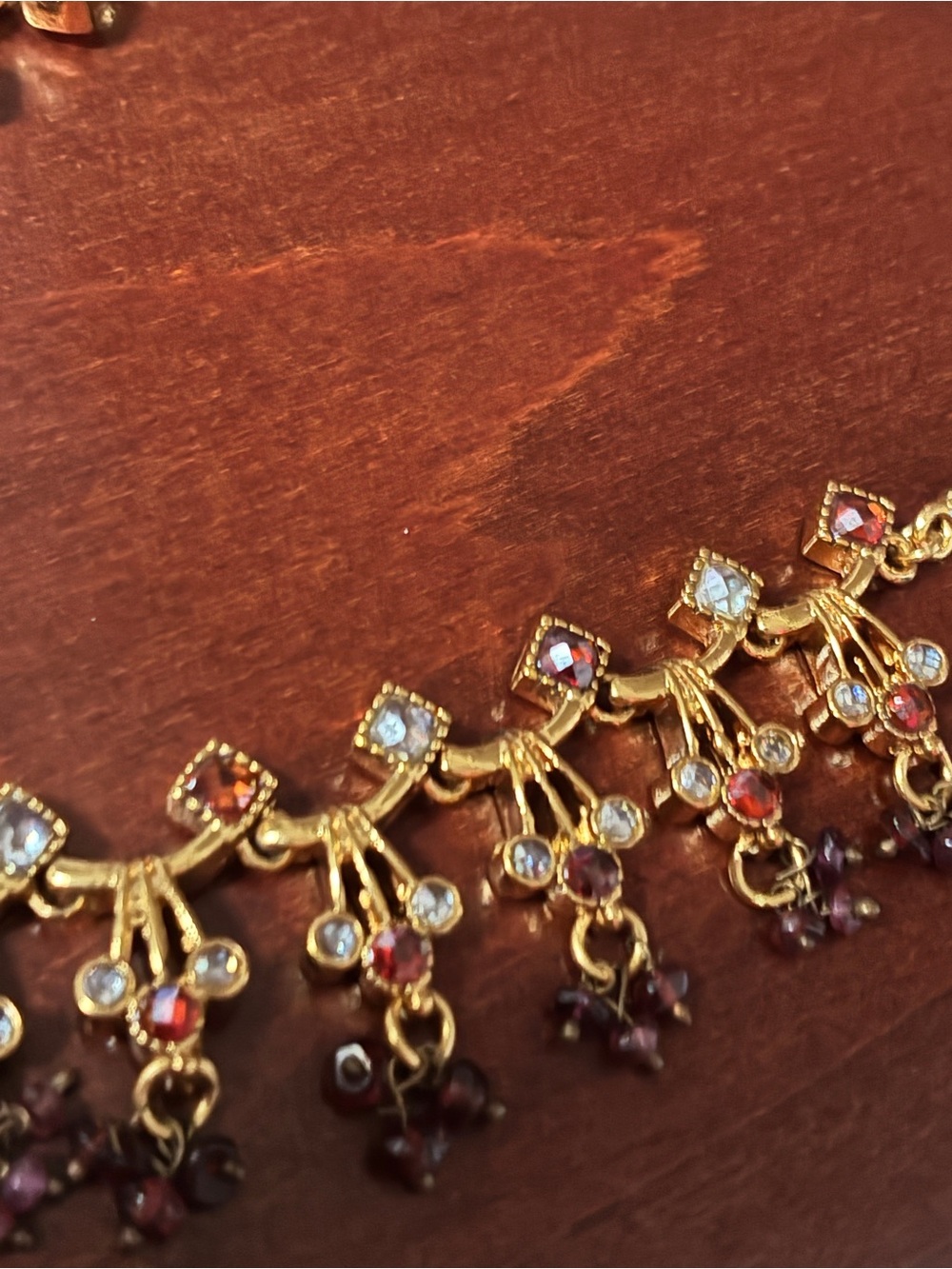 Gold-Women’s Dangle Necklace with Red and Clear Stones ❤️ - Picture 7 of 11